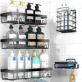 Jabukosu Matte Gold Stainless Steel Bathroom Accessory Sets - 5 & 1 Wall-Mounted Shelf Holders, No-Drill Waterproof Adhesive Organizer Storage for Shampoo, Soap