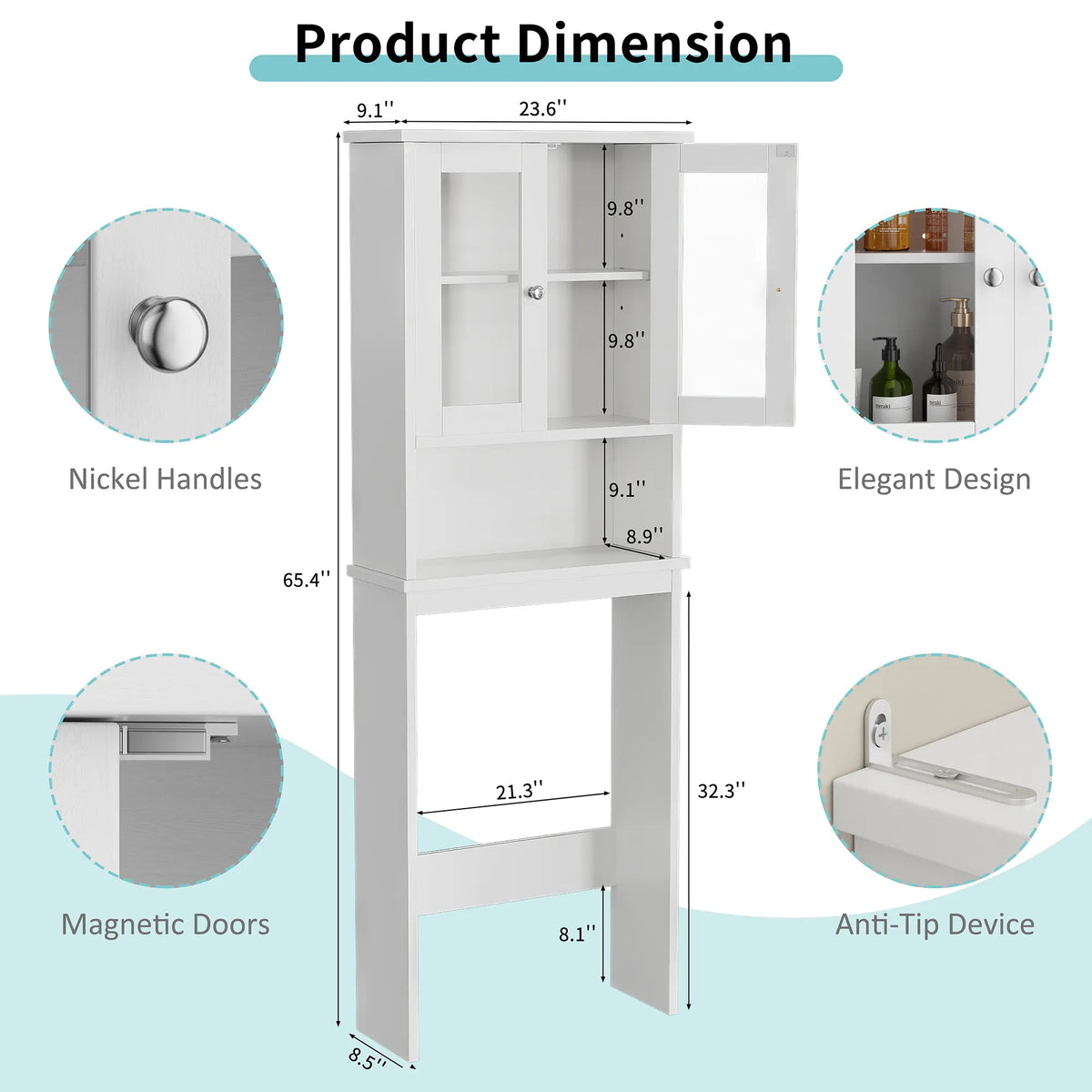 Walsunny Over Toilet Storage Cabinet, Bathroom Shelf Organizer Over Toilet, Washing Machine Box, Space Saver with Adjustable Decorative Racks, White