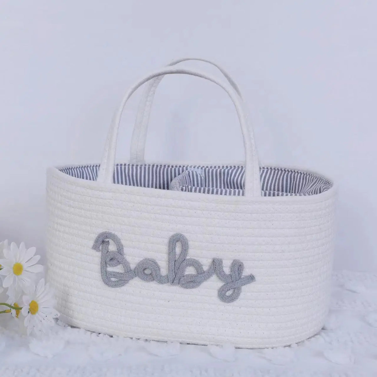 Three-Tier Letter Design Storage Basket, Portable Baby Organizer, Large Capacity Holder for Bottles & Diapers, Home Bathroom Living Room Use
