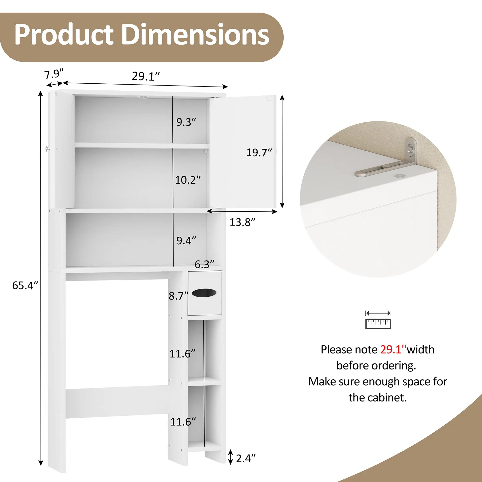 Walsunny Over The Toilet Storage Cabinet, Bathroom Farmhouse Storage Cabinet with Adjustable Shelf, 2-Door Toilet Storage Rack with Toilet Paper Holder, White