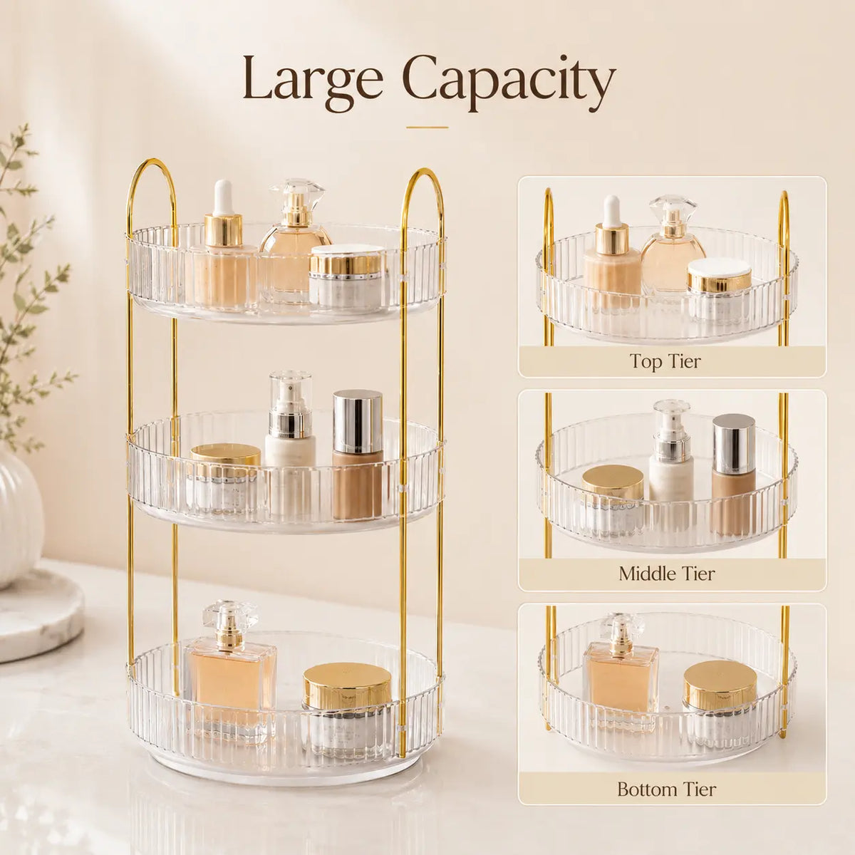 UFORU 360° Rotating Smooth Acrylic Storage Organizer - Large-Capacity, Durable Metal-Frame Multifunctional Storage Bin with Multi-Layer Rotation, Lipstick & Perfume Holder, 360° Quick Access Bathroom Accessories for Vanity, Girlfriend Birthday Gift