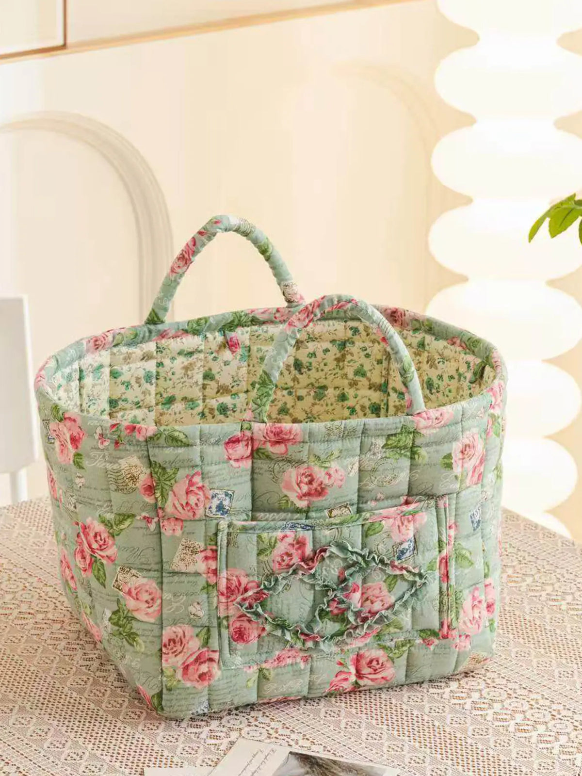 Floral Pattern Fabric Decorative Storage Basket, Portable Home Organizer for Kitchen, Bathroom and Office, Flower, Bathroom Storage Baskets