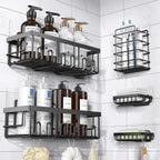 Jabukosu Shower Organizer, 5-Pack Adhesive Rustproof Stainless Steel Shower Shelves with Soap Holder, Adhesive Mount Saves Wall Drilling, Clutter Control for Renters’ Bathrooms, Multiple Shelves Separate Daily Items, Soap Stays Put, Shower Organizers, Mod