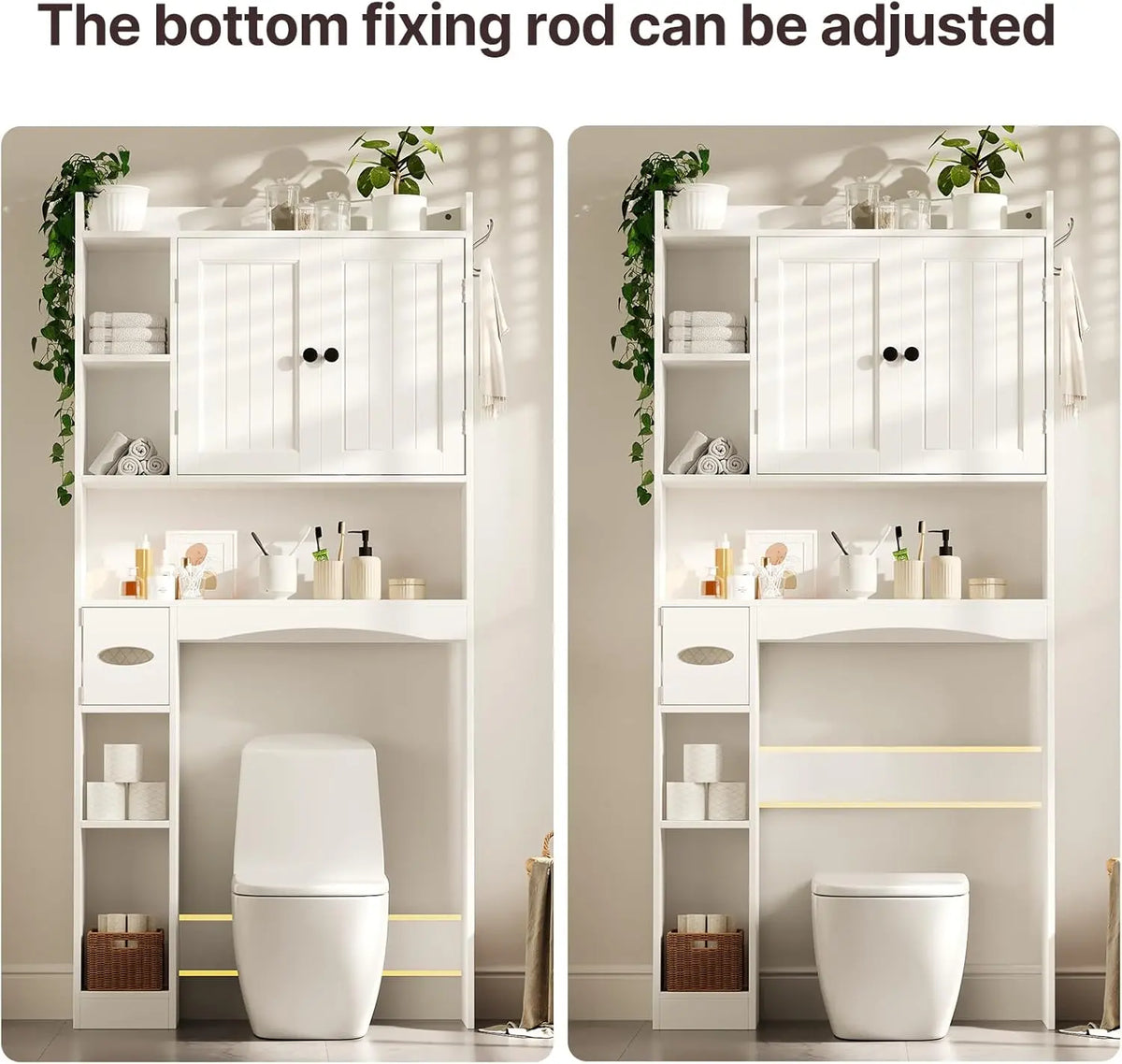 Gizoon 66''H Over The Toilet Storage Cabinet, with Ample Storage Space | Over Toilet Bathroom Organizer, with 2 Doors for Storage, Adjustable Shelf, 2 Hooks, Paper Holder, for Bathroom, Laundry