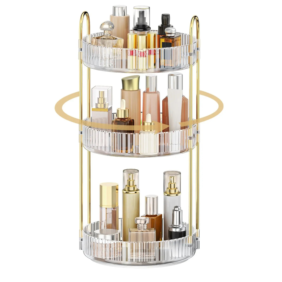 Natural Summertime 3-Tier Transparent Plastic Waterproof 360-Degree Rotating Makeup Organizer - Vanity Organization for Bathroom Counter, Large-Capacity Storage Organization for Skincare & Perfume, Dresser Countertop Organizer Storage, Water Proof, All-Pu