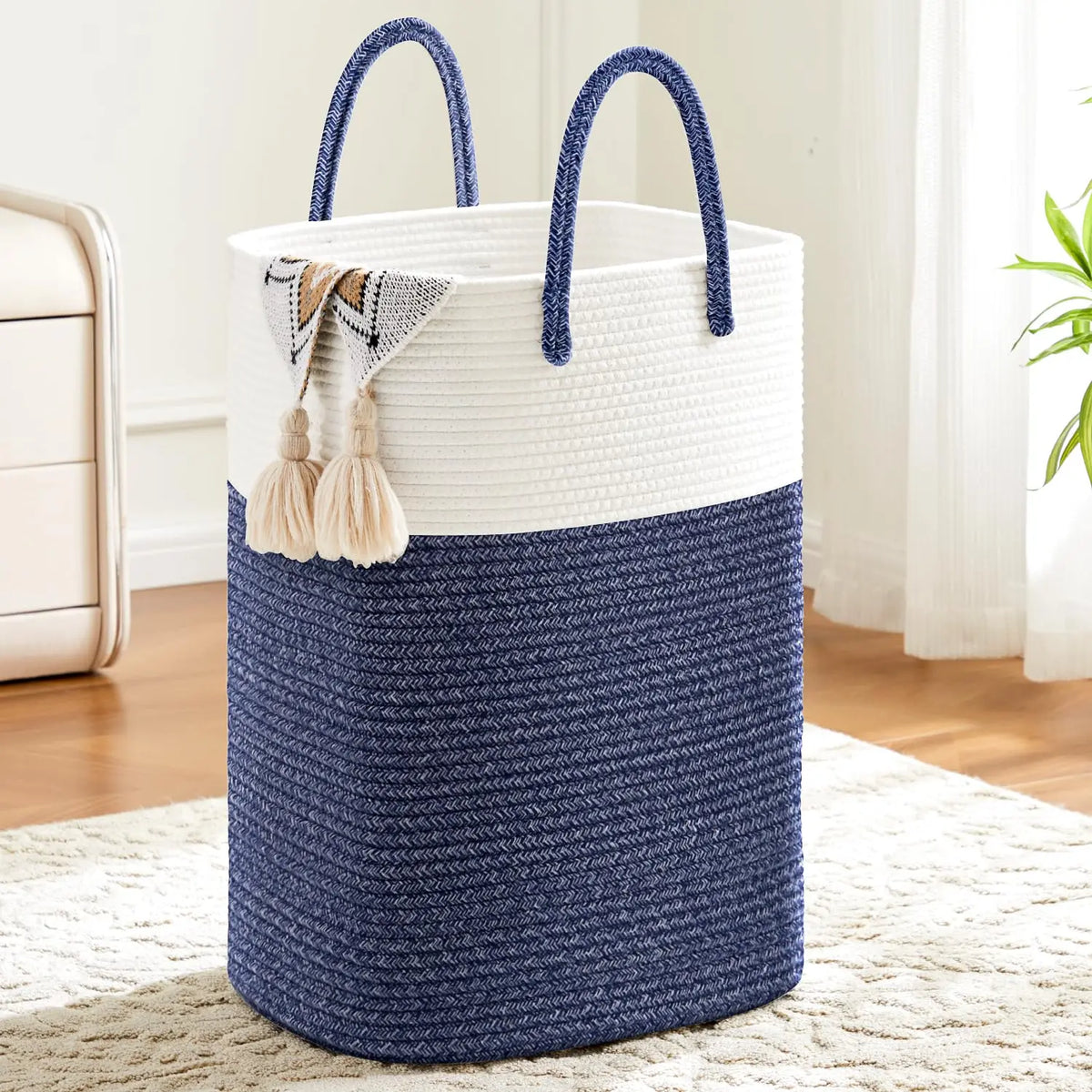 Round Eco-Friendly Classic Woven Cotton Rope Collapsible Laundry Hamper - 40-100L Laundry Basket, House Organizer, Home Supplies Storage Basket with Room Decor Functionality for Baby Toys, Bathroom, Laundry Baskets,dorm essentials,home decor