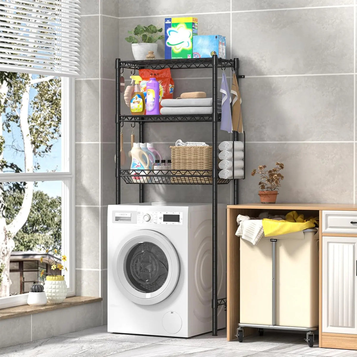 Espresso Tone 4-Tier Over-Toilet Standing Shelf Units - Metal Frame Bathroom Organizer, Adjustable Freestanding Toilet Storage Solutions for Bathroom Space Saving