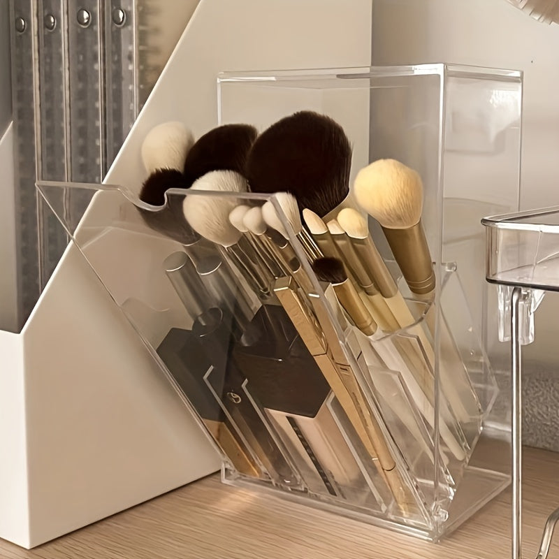 [Clear Acrylic Brush Holder] Clear Acrylic Makeup Brush Holder - Adjustable Desktop Organizer for Cosmetics, Transparent Plastic Storage Box with Multiple Compartments for Brushes and Beauty Tools, Perfume Organizer