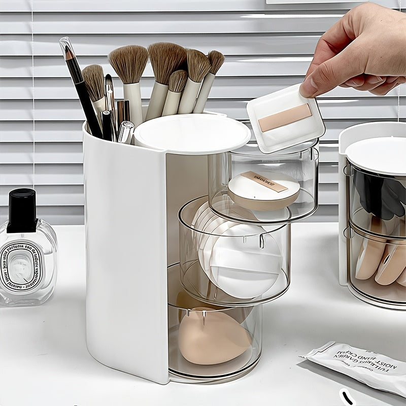 2/3-tier 180° Rotating Desktop Organizer, Makeup Sponge and Brush Holder, Multi-layer Desktop Storage for Easter Eggs, Cosmetics, Hair Ties, and Makeup Accessories, Rotating Transparent Hair Accessory Organizer | Dust-proof Plastic Material