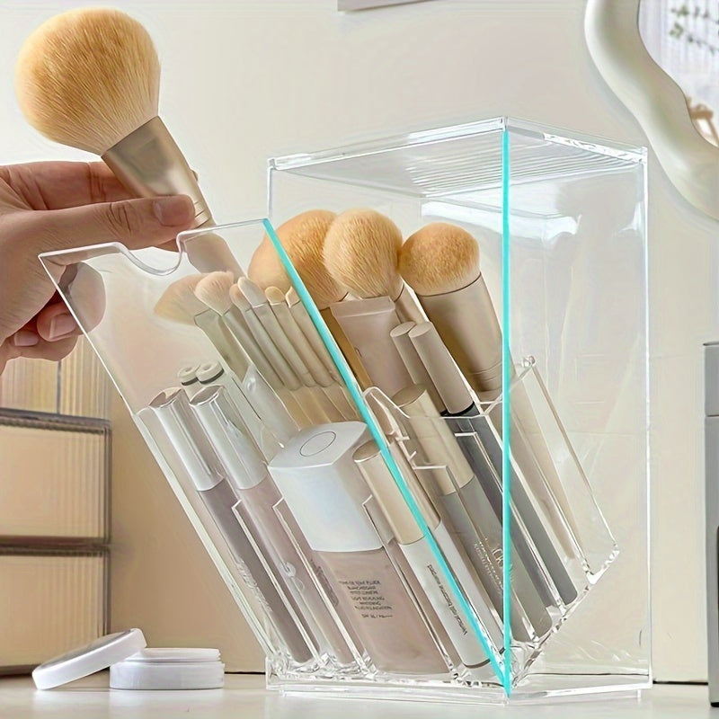 [Clear Acrylic Brush Holder] Clear Acrylic Makeup Brush Holder - Adjustable Desktop Organizer for Cosmetics, Transparent Plastic Storage Box with Multiple Compartments for Brushes and Beauty Tools, Perfume Organizer