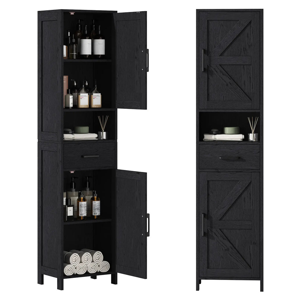 Sweetcrispy Over the Toilet Storage Cabinet, Bathroom Storage Cabinet Over Toilet with Double Doors and Adjustable Shelf, Freestanding Toilet Rack for Bathroom, Black