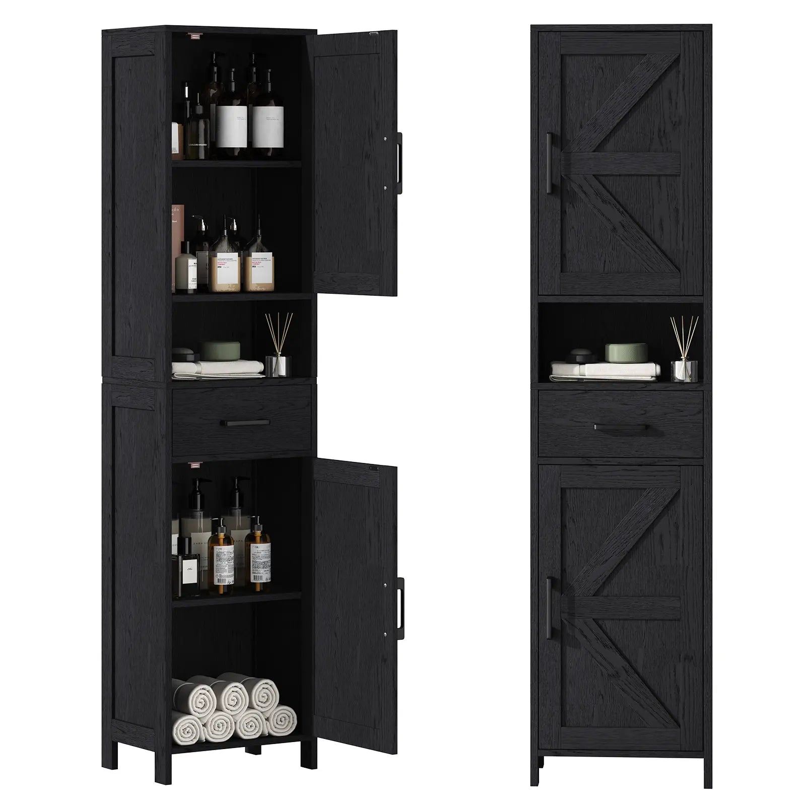 Sweetcrispy Over the Toilet Storage Cabinet, Bathroom Storage Cabinet Over Toilet with Double Doors and Adjustable Shelf, Freestanding Toilet Rack for Bathroom, Black