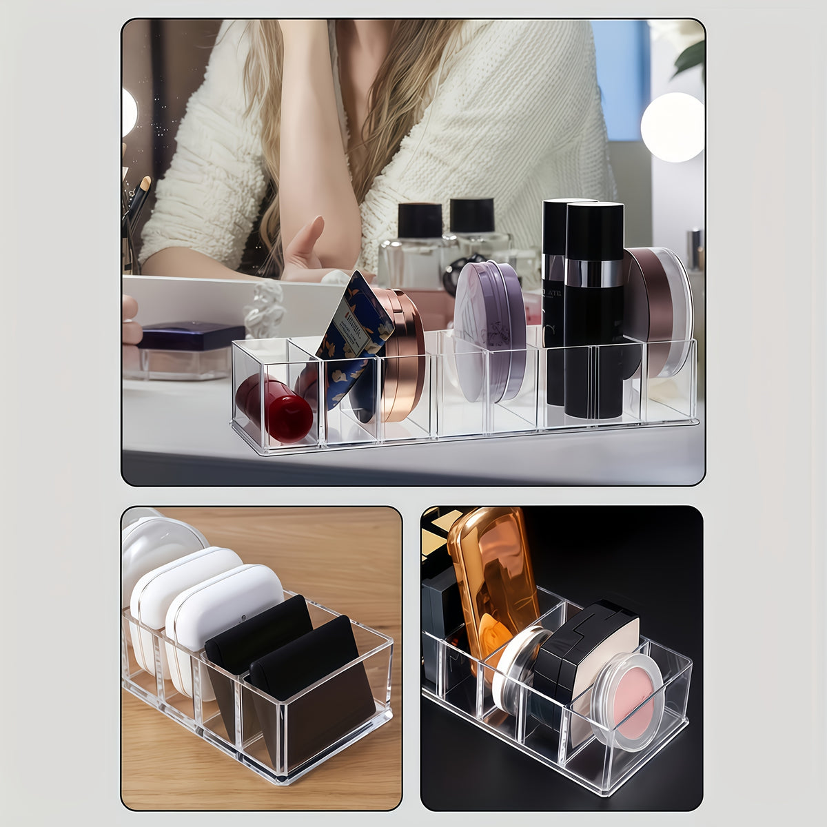 8-Grid Cosmetic Organizer, Acrylic Makeup Storage Box, Suitable for Lipsticks And Compacts, Ideal for Home Use, Portable Transparent Desktop Style
