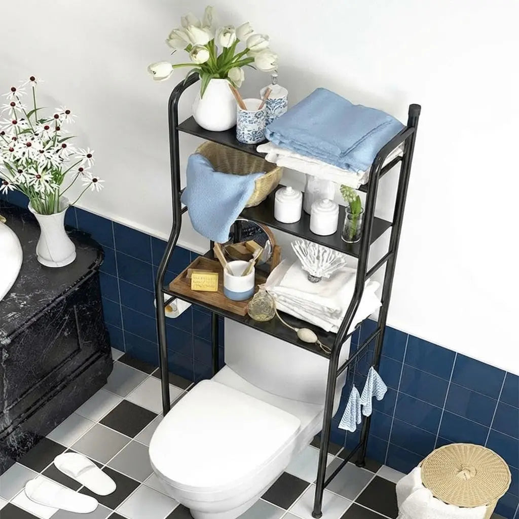 2/3-Tier Over The Toilet Storage Shelf, Space Saving Stainless Steel Bathroom Rack Storage Organizer with Towel Hooks & Toilet Paper Holder for Bathroom, Restroom, Laundry