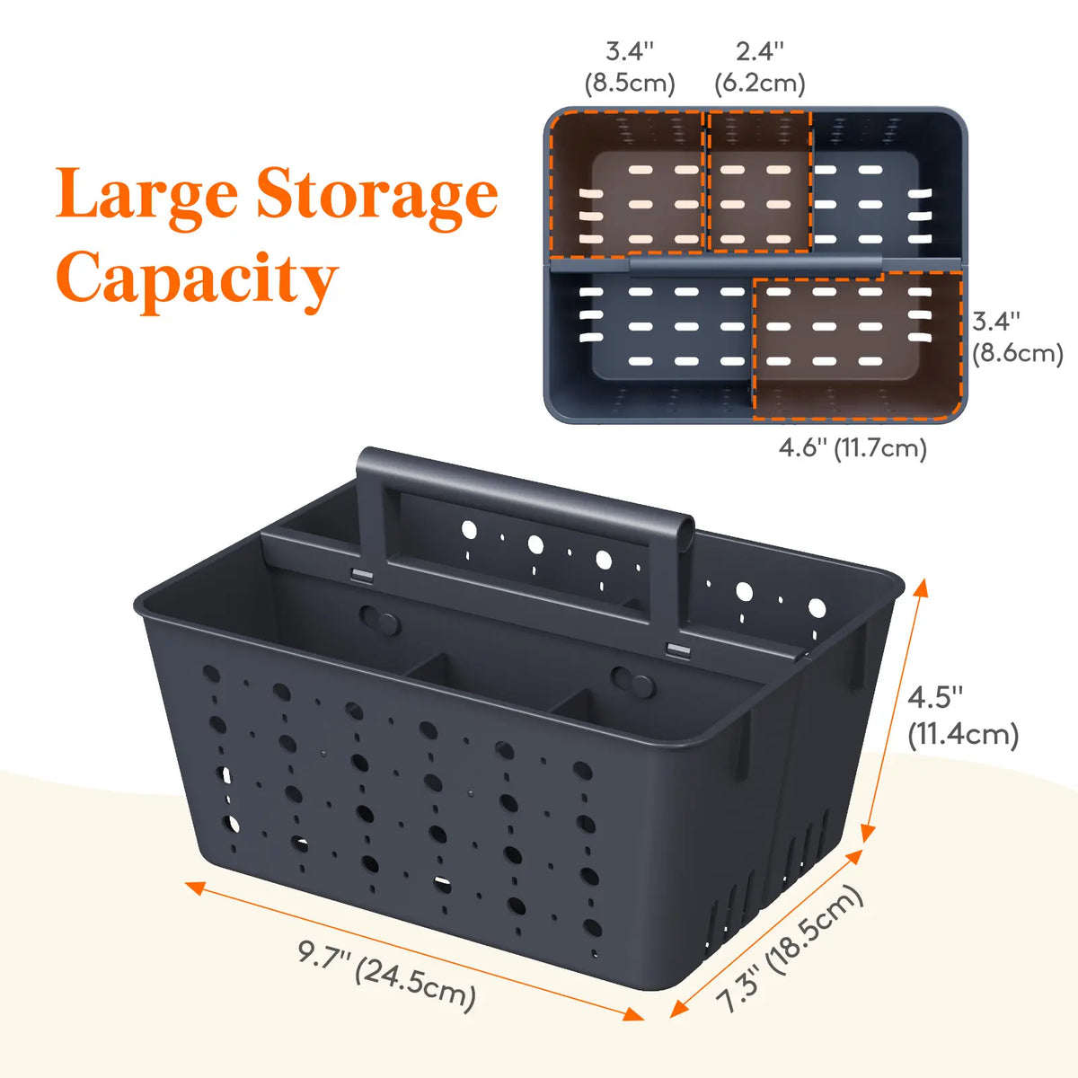 Lifewit Portable Shower Caddy with Handle - Rectangular Modern Plastic Open Basket with Hollow Drain Holes, Adjustable Sections, for Bathroom, Dorm Home Organizer,dorm essentials,home decor