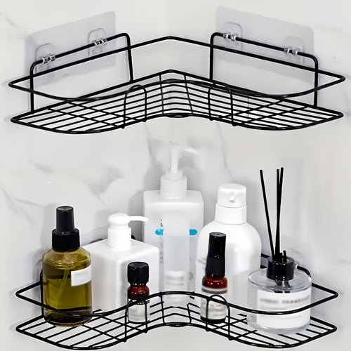 1pc Large Size Wrought Iron Black Metal Mesh Design, No Drilling Wall-Mounted Bathroom Shelf, Convenient for Taking And Organizing, Suitable for Shampoo, Conditioner