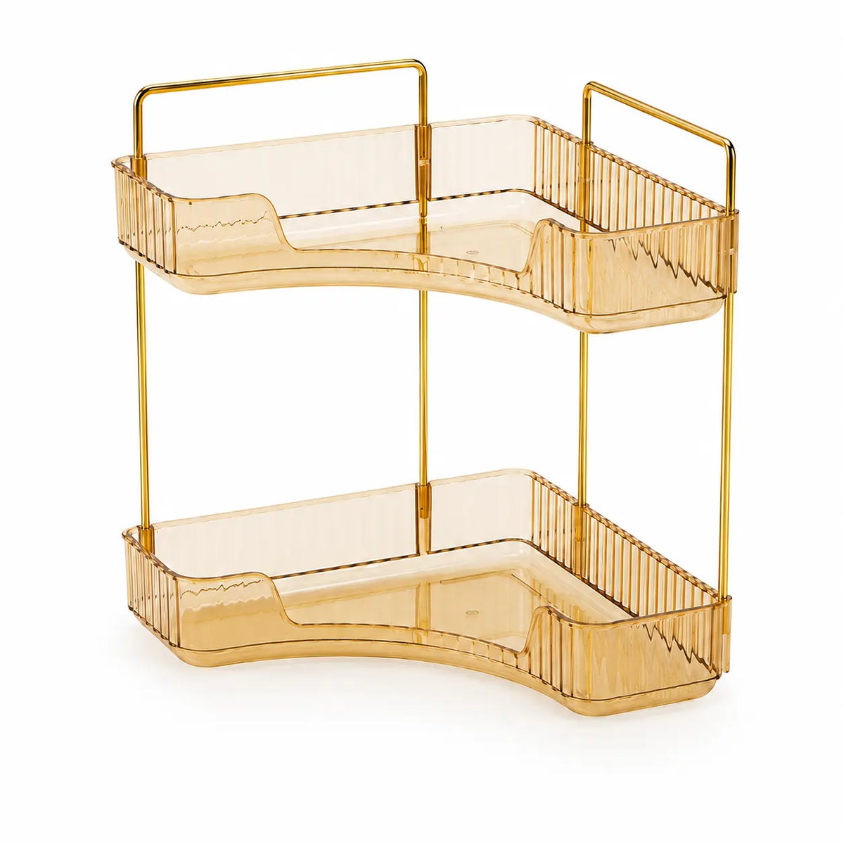 2-Tier Compact Corner Vanity Organizer, Large Cap. Storage Shelf for Makeup, Skincare, Perfume, Bathroom Accessories, Space-Saving Modern Design for Multiple Rooms
