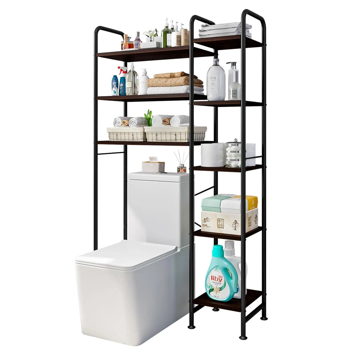 SUOERNUO 5-Tier Freestanding Over-The-Toilet Metal Storage Shelf, Waterproof Multifunctional Bathroom Organizer, Easy Assembly & Maintenance Space-Saving Rack for Bathroom Organizing Accessories, Entryways, Dorms