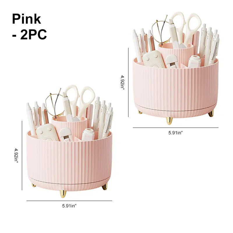 UFORU Modern Plastic 360° Rotating Makeup Organizer - 5 Compartments, Smooth Luxury Stripe Design, Bathroom Organizer for Vanity Desk Accessories, Storage Organization for Brushes, Lipstick, Skincare