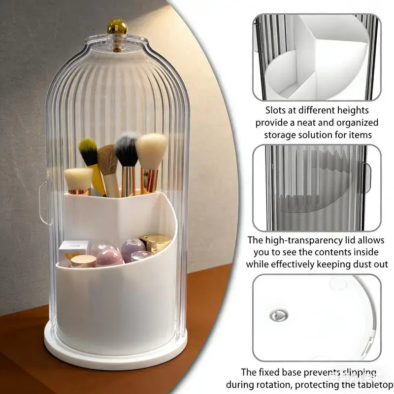 Makeup Brush Holder Organizer with Lid 360 Rotating Clear Dustproof Toothbrush and Toothpaste Holder Organizer Boxes Vanity Desktop Bathroom Countertop vanitydresser birthday Mother's day gifts Spring Gift SummerVibes