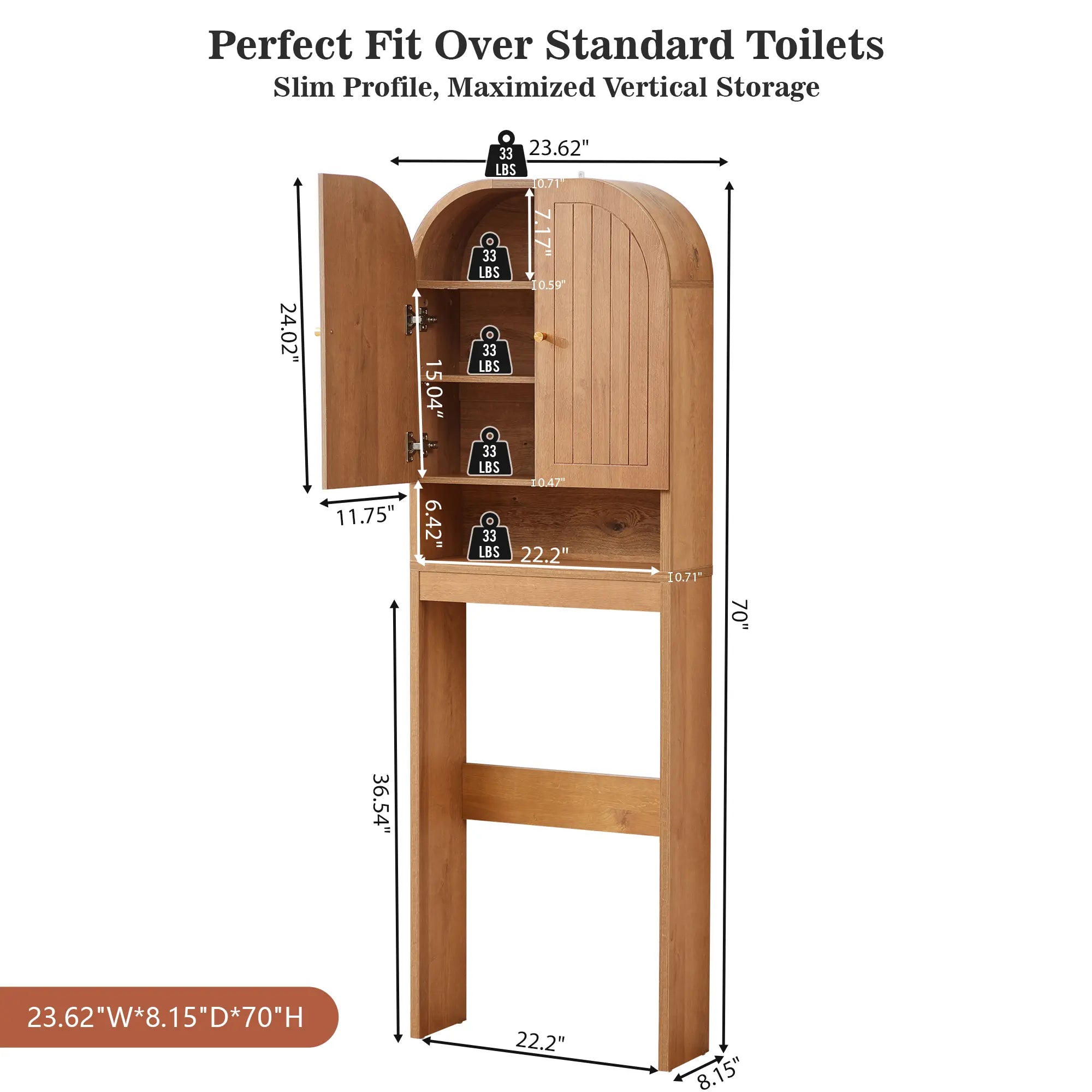 Giratree Arched Over The Cabinet with Fluted Doors, 4 Tier Small Bathroom Shelf Organizer, Mid Century Modern Bathroom Cabinet with Adjustable Shelf, Slim Narrow Arch Toilet Rack