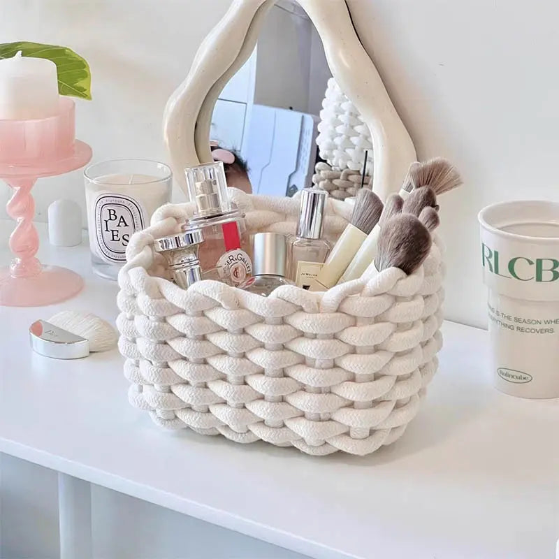 1/2 Counts Woven Decorative Storage Basket, Stackable Rope Cosmetics Storage Bin, Rope Baskets for Storage, Baskets for Organizing, Desk Organizer for Snacks, Perfume and Home Decor in Bedroom, Living Room, Vanity or Bathroom, Rope Basket #GLOBAL PICKS