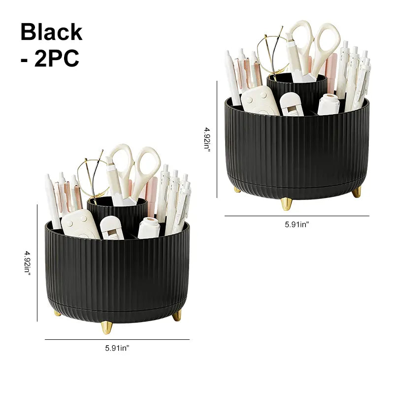 UFORU Modern Plastic 360° Rotating Makeup Organizer - 5 Compartments, Smooth Luxury Stripe Design, Bathroom Organizer for Vanity Desk Accessories, Storage Organization for Brushes, Lipstick, Skincare