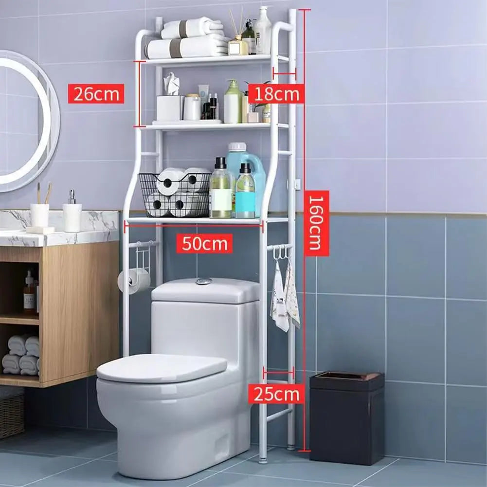 Gaomon Iron/Steel Freestanding Over Toilet Storage Rack - 1 Unit Small-Space Bathroom Organizer with Towel Hooks, Built-In TP Holder, Removable Bathroom Organizing Accessories, Space-Saving Restroom Shelf