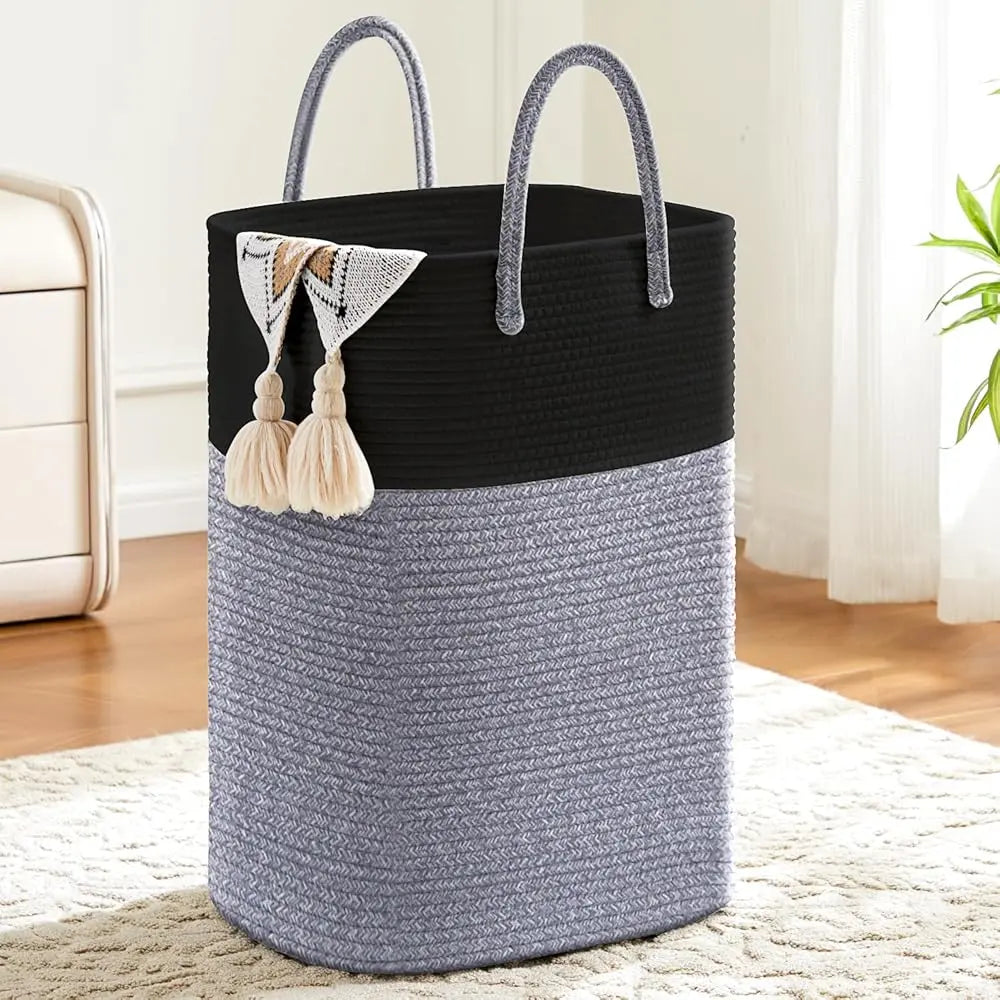 Round Eco-Friendly Classic Woven Cotton Rope Collapsible Laundry Hamper - 40-100L Laundry Basket, House Organizer, Home Supplies Storage Basket with Room Decor Functionality for Baby Toys, Bathroom, Laundry Baskets,dorm essentials,home decor