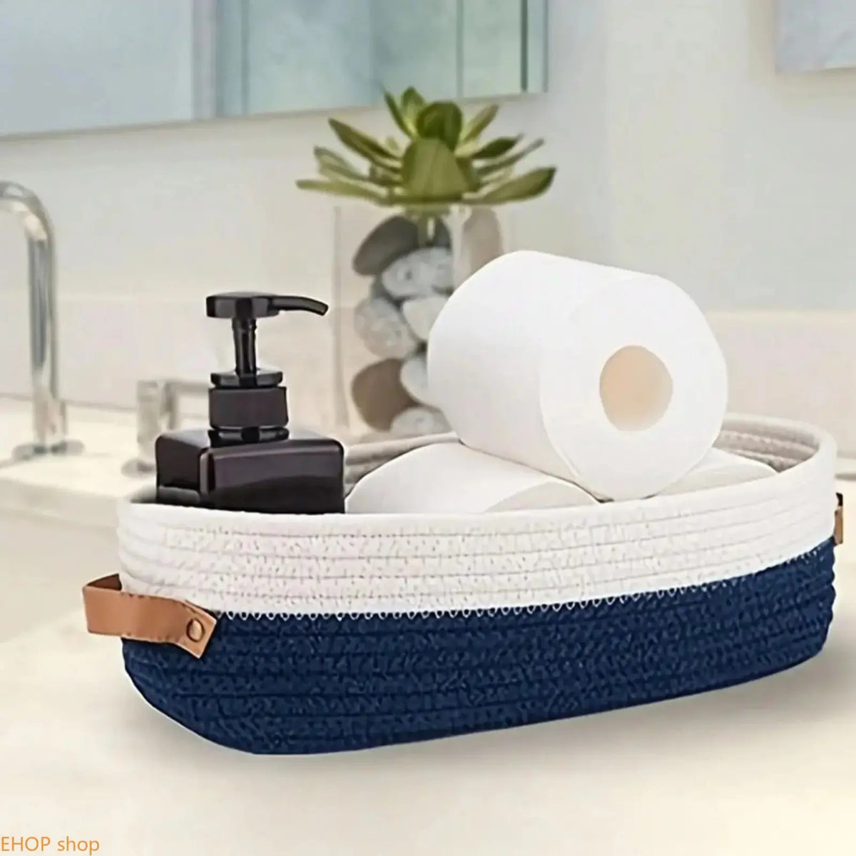 Boho Style Woven Storage Basket, Decorative Bathroom Organizer for Toiletries, Multi-Purpose Bohemian Household Basket with Durable Stylish Design