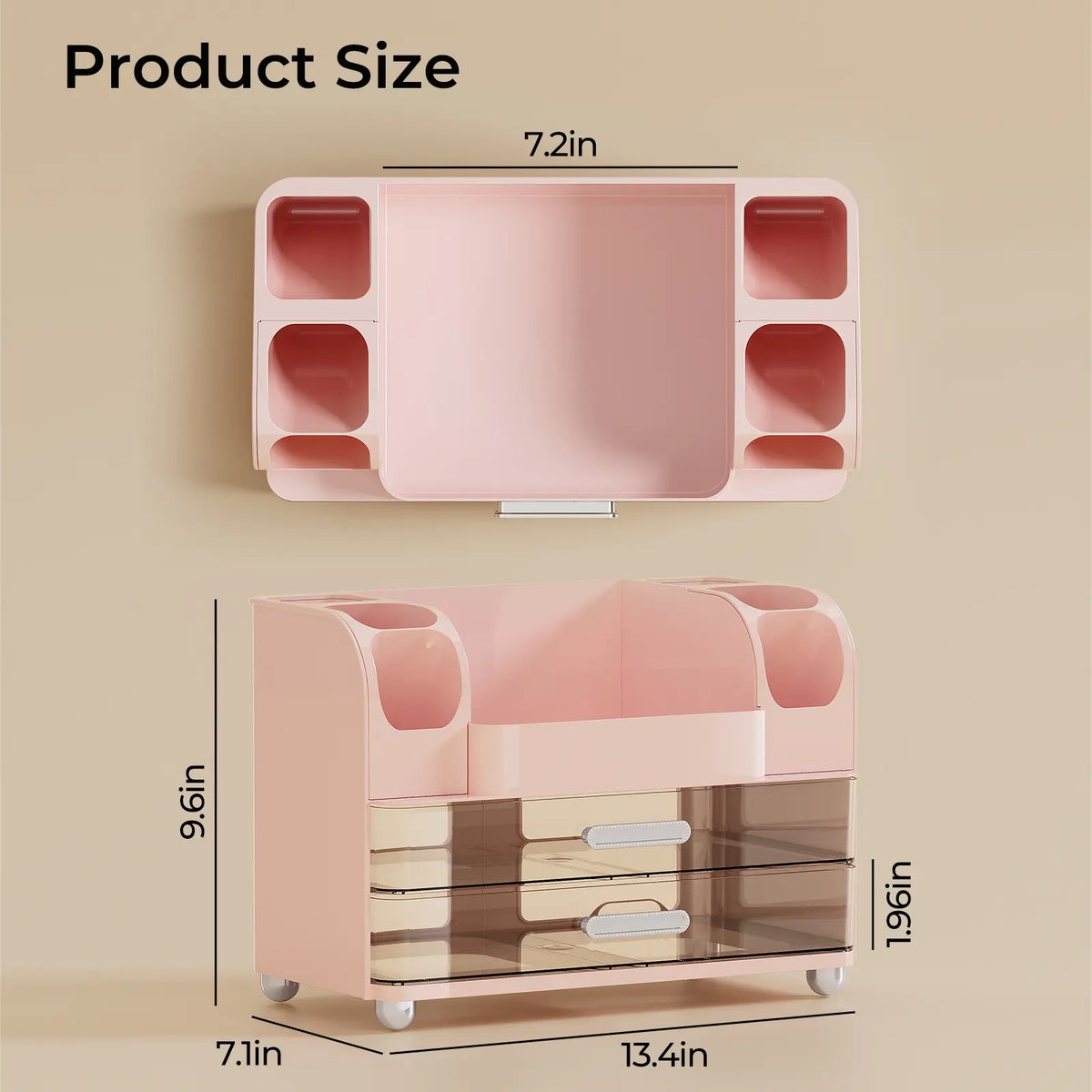 UFORU Makeup Organizer Box - Durable Storage Organizer for Vanity Organization, 2 Large Drawers, Brush Holders, Bathroom Countertop Skincare & Desk Office Supplies Pink Jewelry Storage Gift,dorm room inspo,college dorm essentials,dorm haul