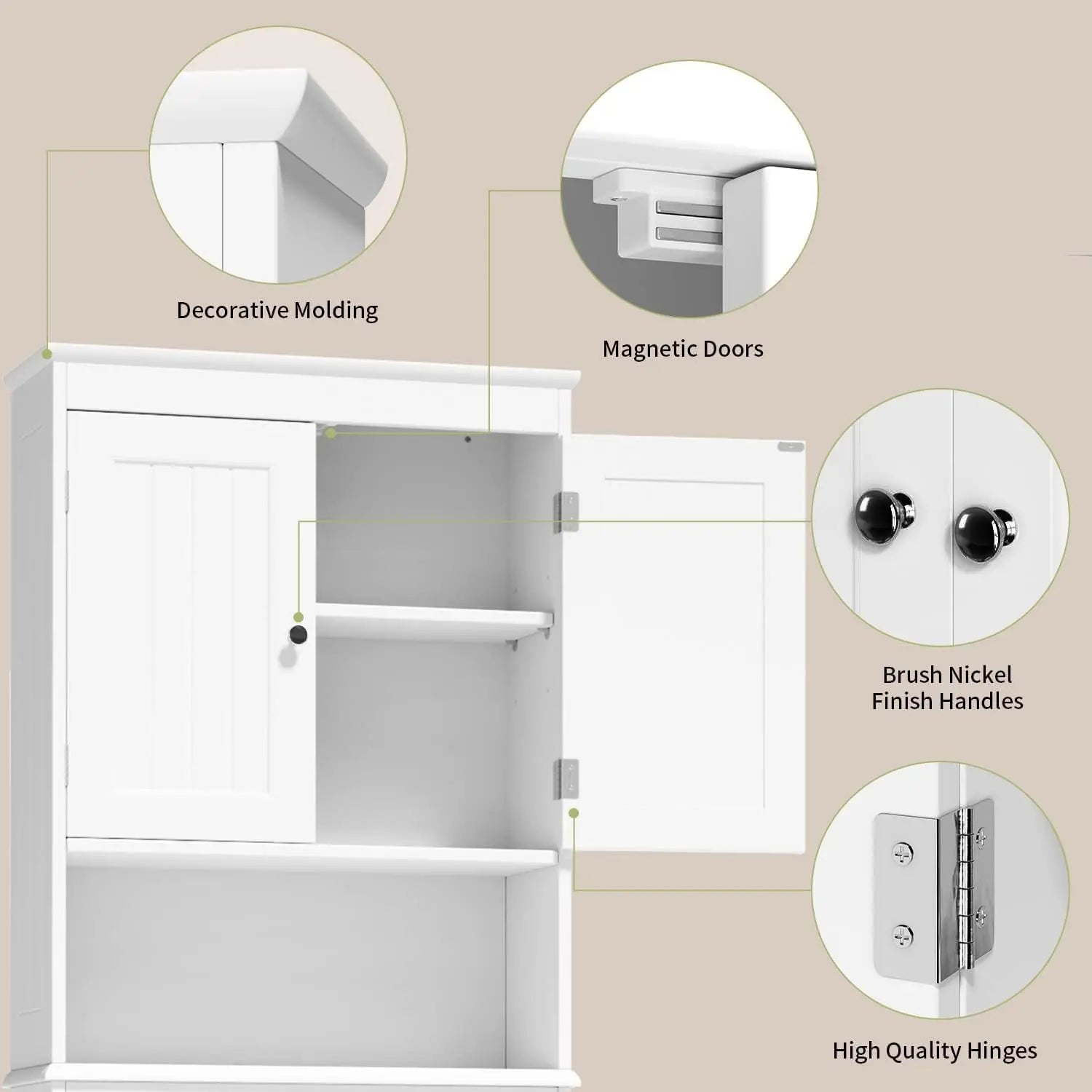 Gizoon Over the Toilet Storage Cabinet with Adjustable Shelf, White Bathroom Space Saver Organizer Above Toilet with Open Shelf and Double Doors, Taller Wooden Free Standing Toilet Rack