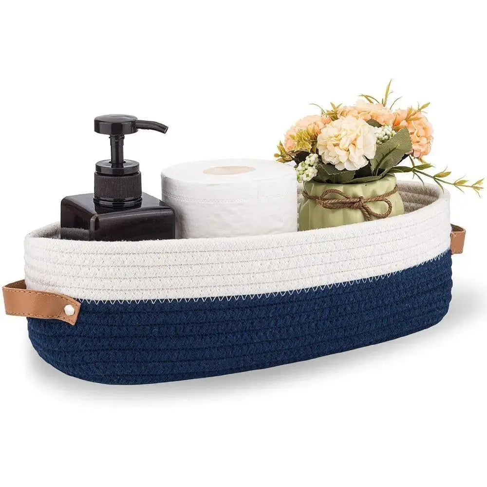 Boho Style Woven Storage Basket, Decorative Bathroom Organizer for Toiletries, Multi-Purpose Bohemian Household Basket with Durable Stylish Design