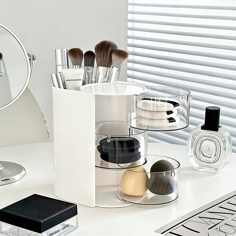 2/3-tier 180° Rotating Desktop Organizer, Makeup Sponge and Brush Holder, Multi-layer Desktop Storage for Easter Eggs, Cosmetics, Hair Ties, and Makeup Accessories, Rotating Transparent Hair Accessory Organizer | Dust-proof Plastic Material