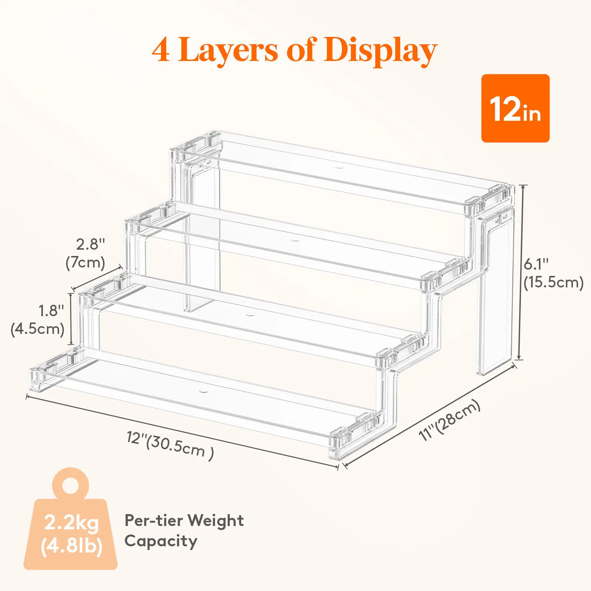 Lifewit 4-Layer Smooth Plastic Multifunctional Organizer Rack - Cosmetics, Spices & Fragrance Holder for Bathroom Counter, Bedroom Vanity & Dresser (Home Storage Solution), Cologne Stand Display, Rectangular