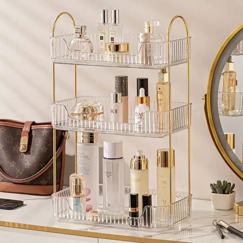 Corner Bathroom Counter Organizer Bathroom Countertop Shelf Makeup Organizer for Vanity Perfume Tray for Corner Storage 2 Tiers, White