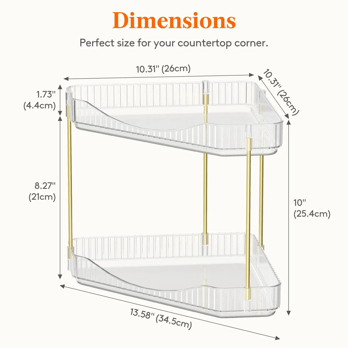 Lifewit 2/3-Tier Adjustable Metal Bathroom Countertop Makeup Organizer - Large Capacity Storage Boxes & Bins with Perfume Tray, Cosmetic Skincare Shelf, Easy Installation, Vanity Organization, Diamond Room Decor Corner Stand for Bedroom Dresser