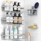 5-Piece Shower Rack Set, No-Drill Adhesive Rust-Proof Bathroom Organizer, Large Capacity Wall-Mounted Shelf, Essential for Bath, Kitchen, Home