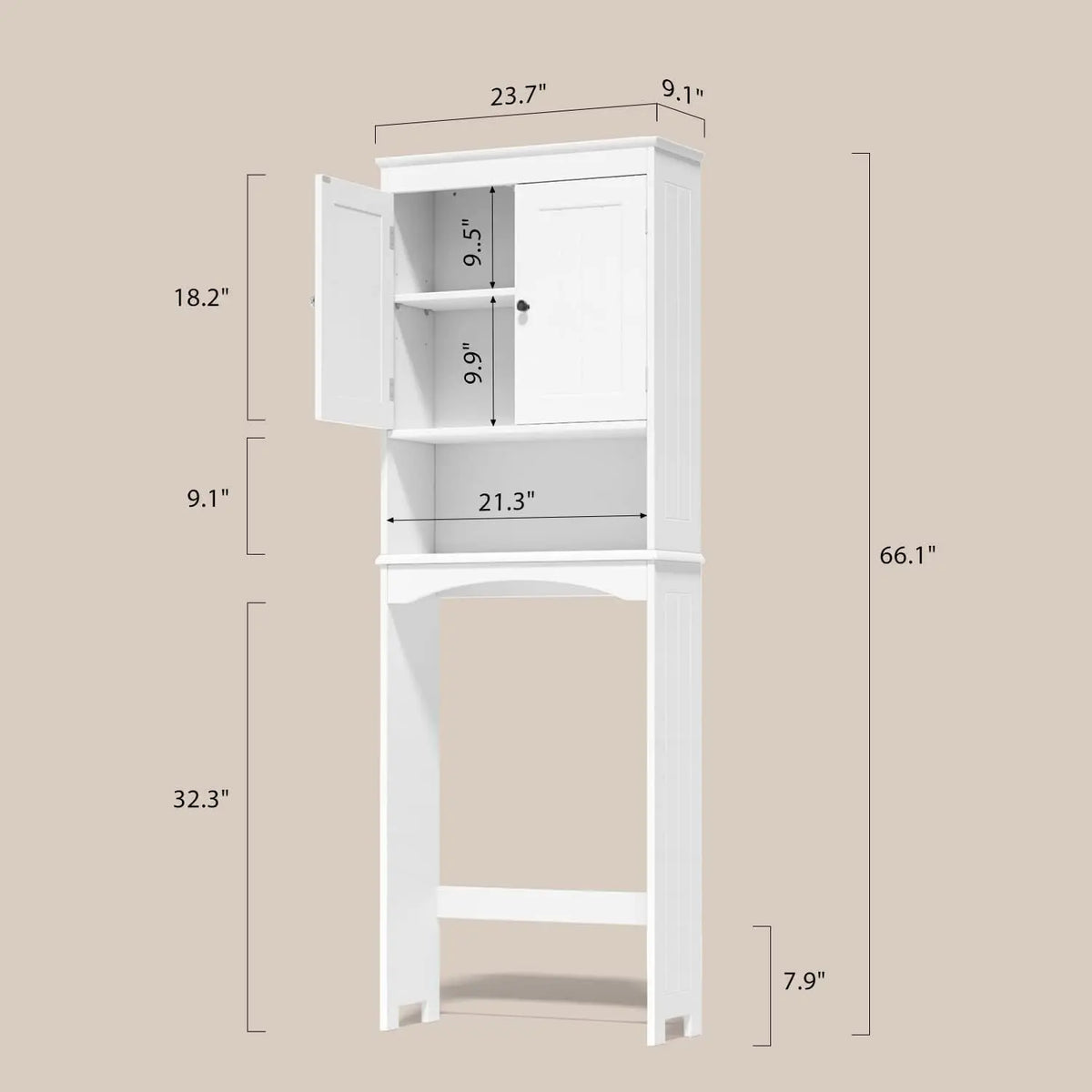 Gizoon Over the Toilet Storage Cabinet with Adjustable Shelf, White Bathroom Space Saver Organizer Above Toilet with Open Shelf and Double Doors, Taller Wooden Free Standing Toilet Rack