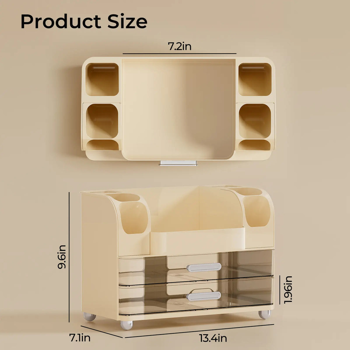 Modern ABS Makeup Organizer - Drill-Free Vanity Storage Organization Unit with Latch, Adjustable All-Purpose Cosmetic Organisers, 2 Large Drawers, Brush Holders, Cream Boxes, Easy Installation for Bathroom Countertop, Ideal Gift