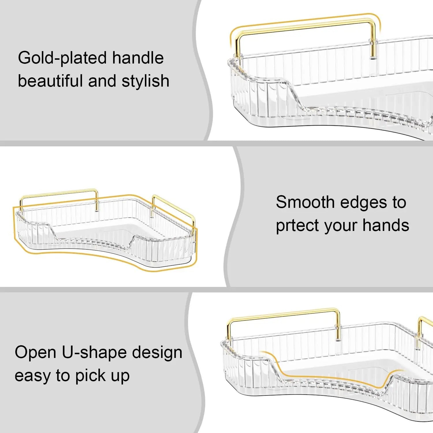 2-Tiers Plastic Corner Bathroom Counter Organizer - Gold Metal Pole Shelves, Makeup Organizer Storage Rack, Cosmetic Perfume Tray Holder for Vanity Sink, Bathroom Gadget, Bathroom Accessories