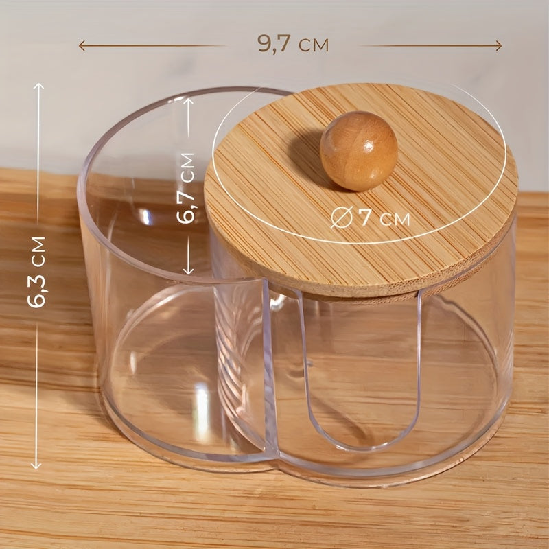 Makeup Round Pad/Floss Sign Holder, Bathroom Essential Jar Additions Bathroom Organization Jar Dresser Organizer 2-In-1 Conjoined Cover Cotton Swab Box Makeup Remover Cotton Storage Box Desktop Cotton Pad Storage Box Double Hole Round Storage