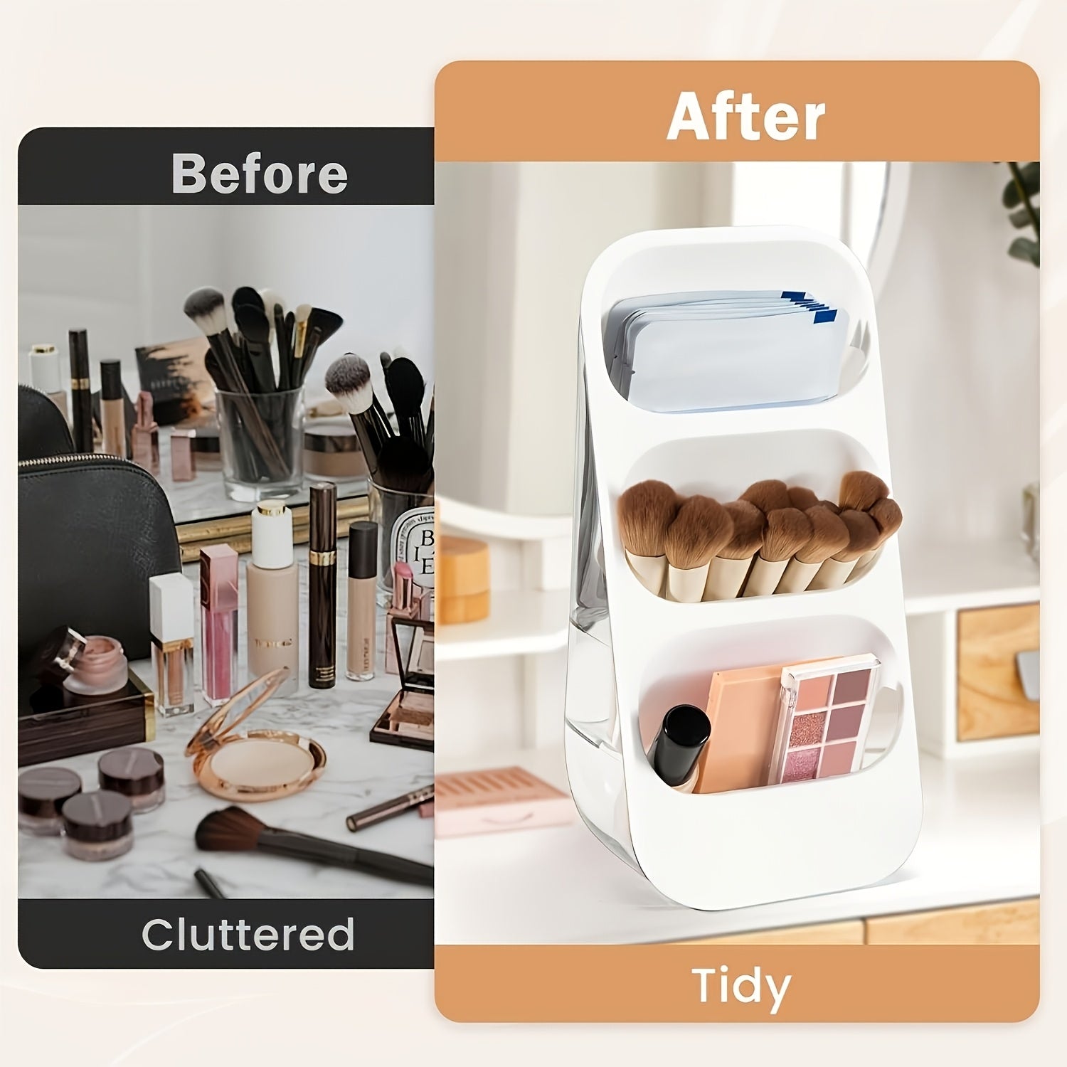 [Makeup Brush Holder] Desktop Cosmetic Organizer, Makeup Brush Holder, Large Capacity Countertop Storage Rack, Suitable for Vanity, Bathroom, Bedroom, and Office Desk Makeup Tool Storage, Easy to Store Skincare Products, Makeup Brushes, Eyebrow Pencils, a