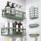 Jabukosu Shower Organizer, 5-Pack Adhesive Rustproof Stainless Steel Shower Shelves with Soap Holder, Adhesive Mount Saves Wall Drilling, Clutter Control for Renters’ Bathrooms, Multiple Shelves Separate Daily Items, Soap Stays Put, Shower Organizers, Mod