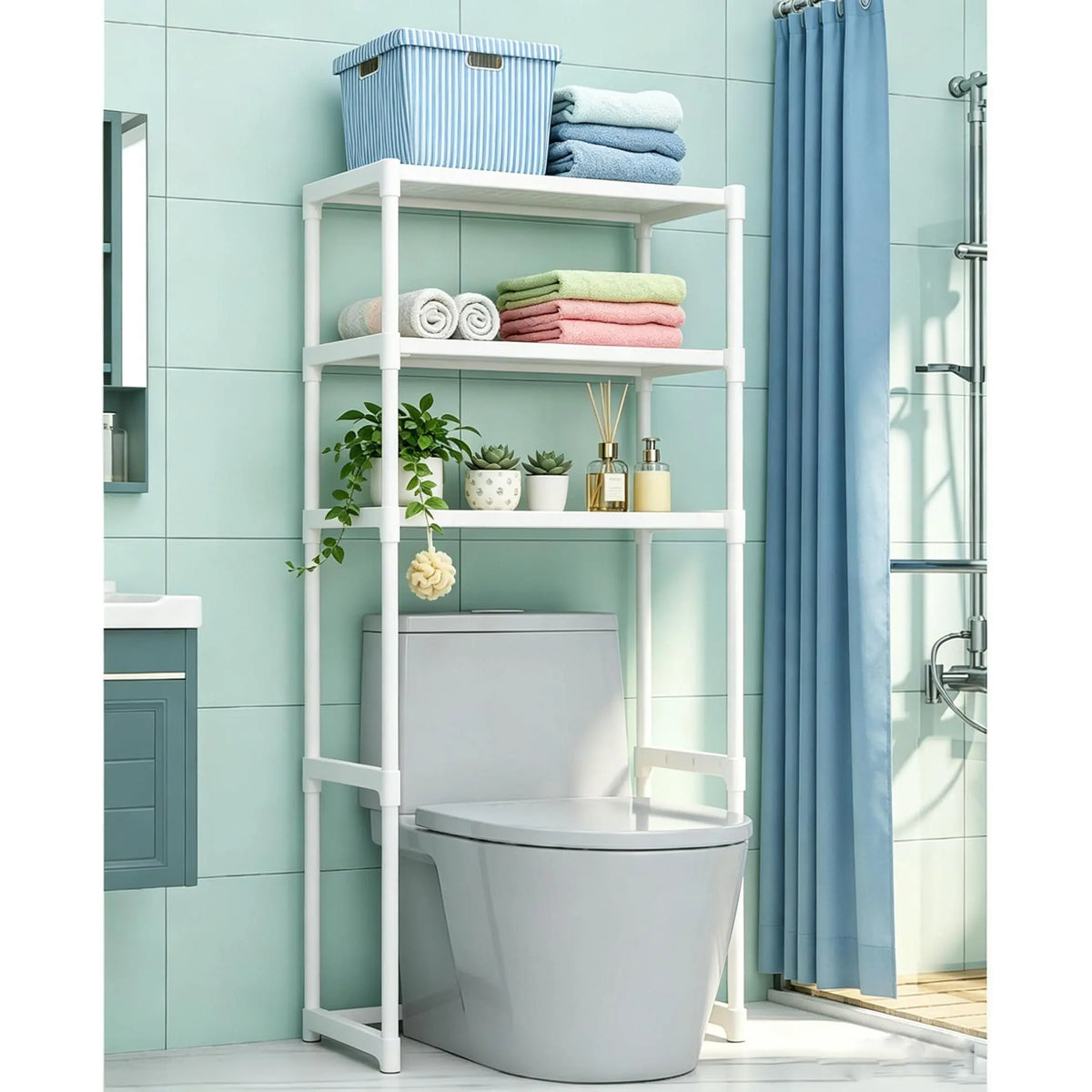 Garvee 3-Tier Over The Toilet Rack, Metal Bathroom Shelves, Over The Toilet Storage, Freestanding Above Toilet Shelf for Bathroom, Laundry, Balcony, Space Saver, White(Toilet not included)