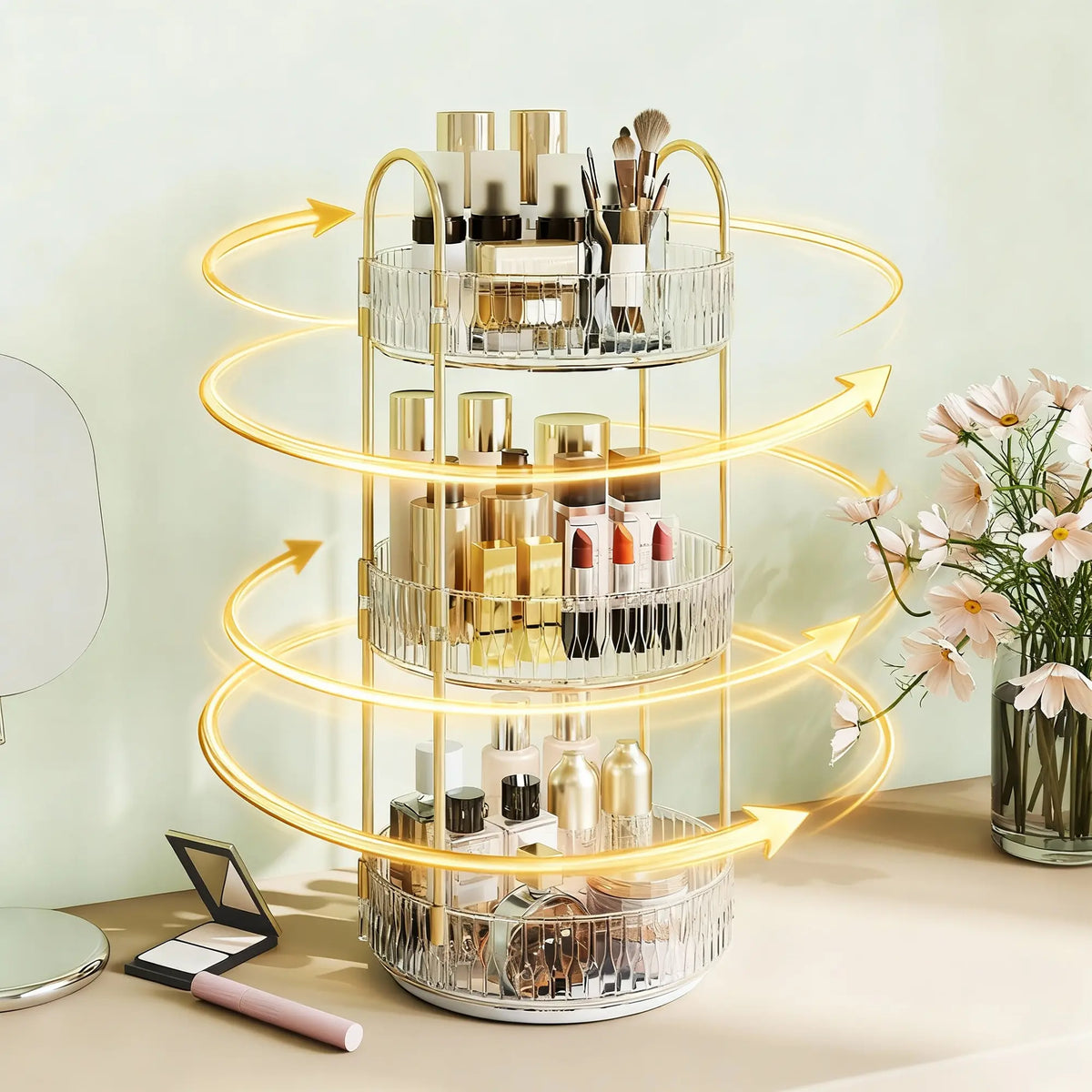 【Gift for  Mom】Raybee 360° Rotating Makeup Organizer, 2-3 Tier Large Bathroom Solution for Vanity, Clear Large Capacity Cosmetic Holder Perfume Jewelry Storage Shelf, Space Saving Desk Countertop Organizer, Easy to Clean, Ideal Gift for Mom/Sister/Lover