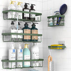 5-Piece Shower Rack Set, No-Drill Adhesive Rust-Proof Bathroom Organizer, Large Capacity Wall-Mounted Shelf, Essential for Bath, Kitchen, Home