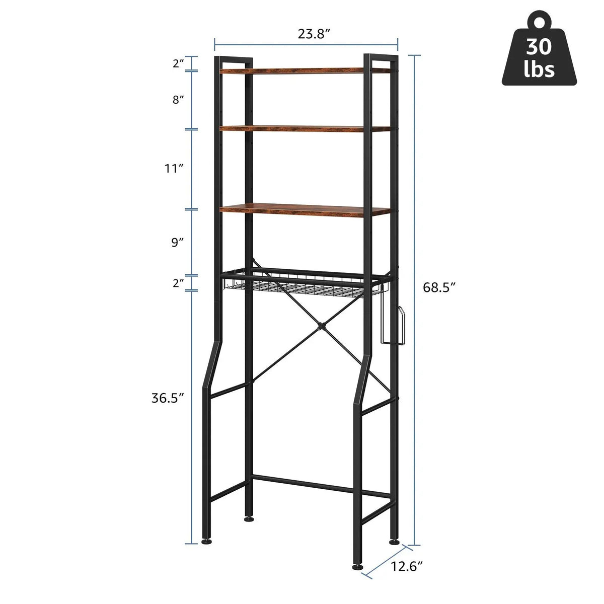 Sweetcrispy 68.5" Tall Storage Freestanding Bathroom Rack - Iron & Wood Over-the-Toilet Organizer, Home Decor, Bathroom Decor, Tall Bottle Fit for Towels & Toiletries, Rustic Design for Organized Setup