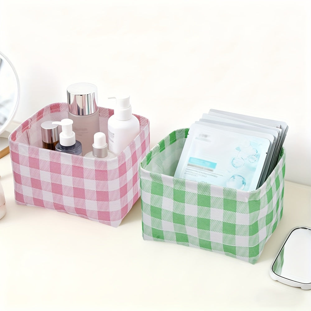 1pc Foldable Mini Non-woven Fabric Storage Basket- Wardrobe Organizer Closet Organizer, Versatile Storage Bin for Cosmetics, Stationery, Underwear, Socks - Perfect for Home, Dorm, Office Desk Organization | Bathroom Vanity Makeup Organizer