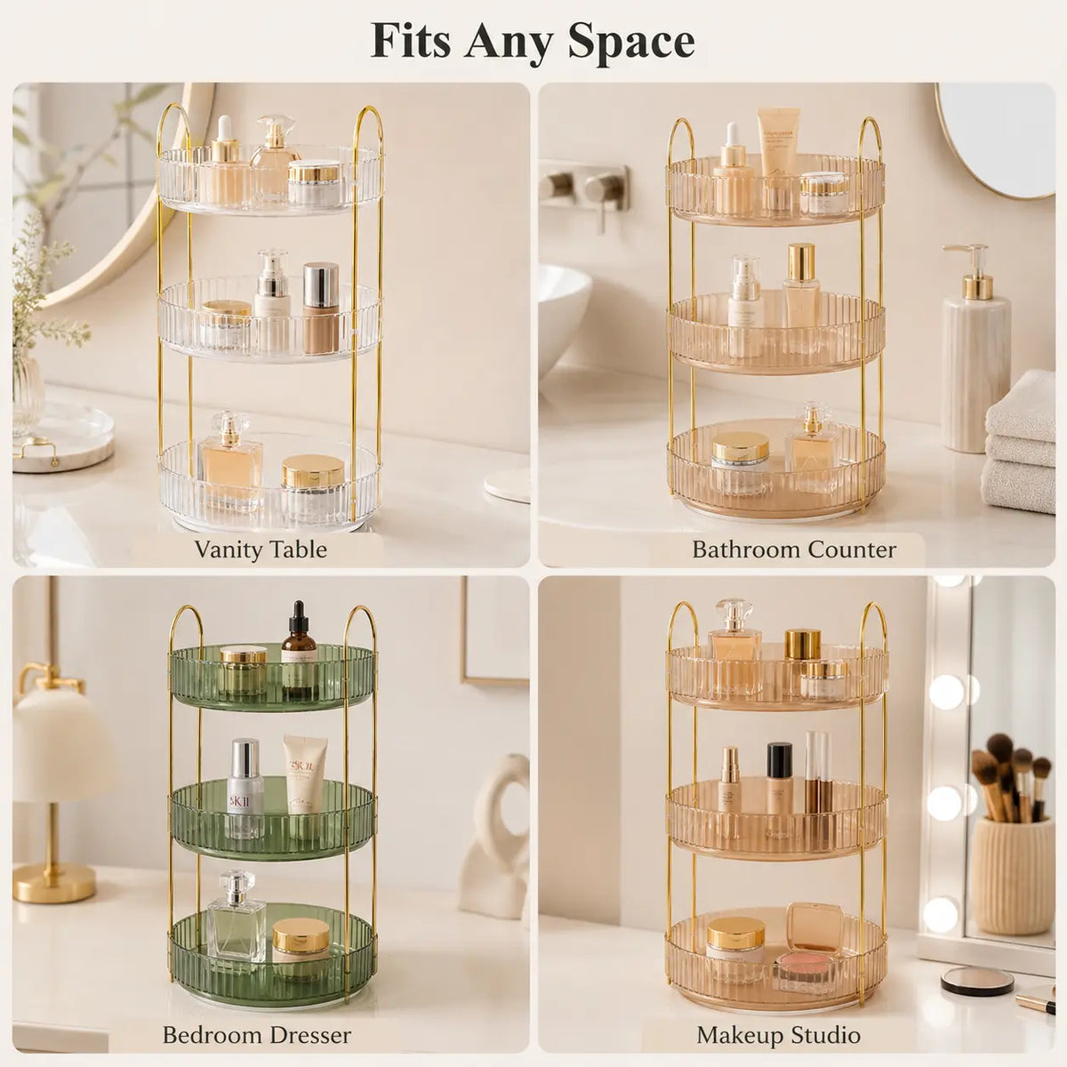 UFORU 360° Rotating Smooth Acrylic Storage Organizer - Large-Capacity, Durable Metal-Frame Multifunctional Storage Bin with Multi-Layer Rotation, Lipstick & Perfume Holder, 360° Quick Access Bathroom Accessories for Vanity, Girlfriend Birthday Gift